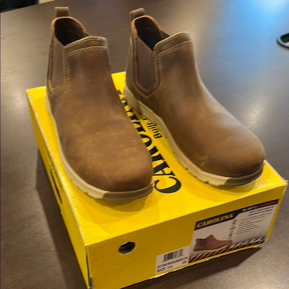 Carolina Brown Leather Slip-On Boots Aluminum Safety Toe Cap 10.5EE & 13EE
